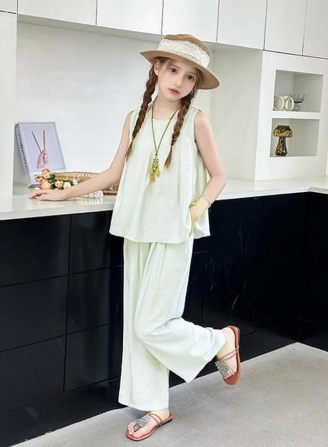 Take Two Girls Solid Sleeveless Top and Wide Leg Pants Set